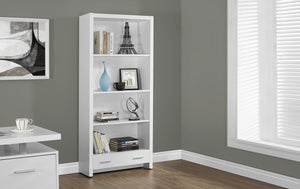71"H WHITE WITH A STORAGE DRAWER BOOKCASE