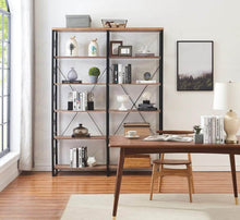 Load image into Gallery viewer, Results o k furniture 80 7 double wide 6 shelf bookcase industrial large open metal bookcases furniture etagere bookshelf for home office vintage brown