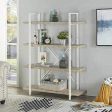 Load image into Gallery viewer, Explore homissue 4 shelf modern style bookshelf light oak shelves and white metal frame open bookcases furniture for home office 54 9 inch height