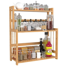 Load image into Gallery viewer, Top rated homecho bamboo spice rack bottle jars holder countertop storage organizer free standing with 3 tier adjustable slim shelf for kitchen bathroom bedroom hmc ba 004