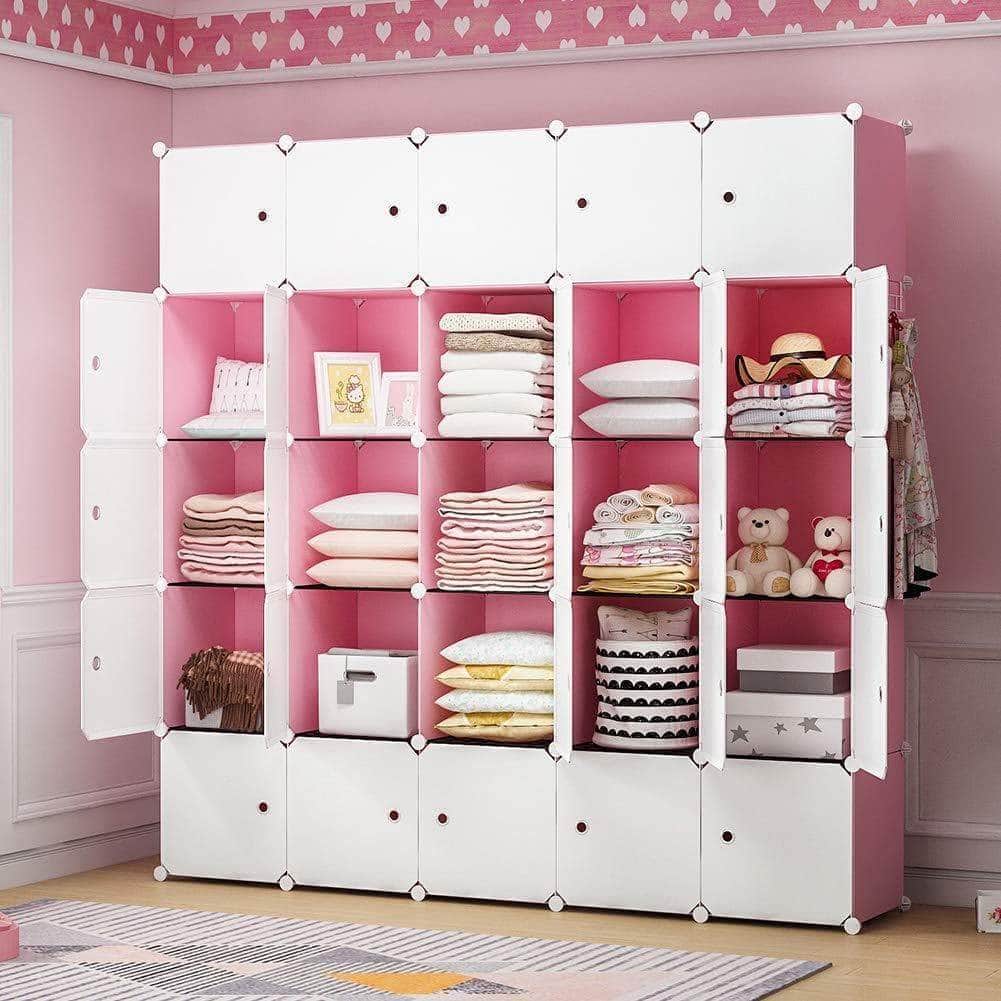 Related yozo modular closet cloth storage organizer portable kids wardrobe chest of drawer ube shelving unit multifunction toy cabinet bookshelf diy furniture pink 25 cubes