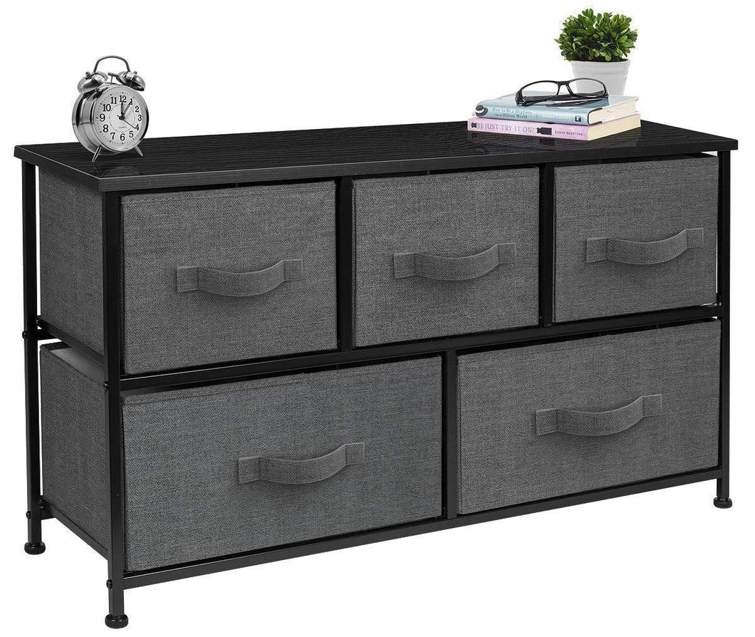 Sorbus Dresser with Drawers - Furniture Storage Tower Unit for Bedroom, Hallway, Closet, Office Organization - Steel Frame, Wood Top, Easy Pull Fabric Bins (5-Drawer, Black/Charcoal)