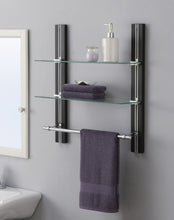 Load image into Gallery viewer, New organize it all mounted 2 tier adjustable tempered glass shelf with chrome towel bar