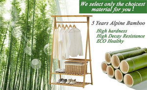 Get copree bamboo garment coat clothes hanging heavy duty rack with top shelf and 2 tier shoe clothing storage organizer shelves