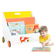 Load image into Gallery viewer, Try labebe kid bookshelf wood small book storage for 1 5 year old 3 shelf bookcase for bedroom book display case white for girl boy 3 tier mobile bookrack with wheels low square book cabinet fox