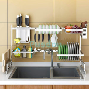 Results dish drying rack over sink drainer shelf for kitchen supplies storage counter organizer utensils holder stainless steel display kitchen space save must have sink size 33 1 2 inch silver
