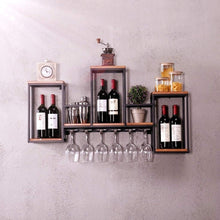 Load image into Gallery viewer, Top rated industrial wall mounted loft retro iron metal wine rack shelf wine bottle glass rack bar shelf wood holder 12 wine glass storage unit floating shelves wine glass rack for restaurants daily home