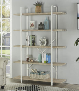 Budget friendly homissue 5 shelf modern style bookshelf light oak shelves and white metal frame display storage rack for collection 70 0 inch height