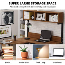 Load image into Gallery viewer, Explore tribesigns l shaped desk with hutch 68 corner computer desk gaming table workstation with storage bookshelf for home office dark walnut