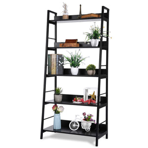 Best 5 shelf ladder bookcase industrial bookshelf wood and metal bookshelves plant flower stand rack book rack storage shelves for home decor