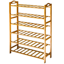 Load image into Gallery viewer, Shop here anko bamboo shoe rack natural bamboo thickened 6 tier mesh utility entryway shoe shelf storage organizer suitable for entryway closet living room bedroom 1 pack