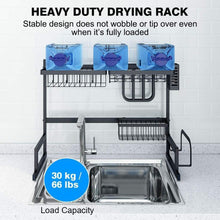 Load image into Gallery viewer, Selection langria dish drying rack over sink stainless steel drainer shelf professional 2 tier utensils holder display stand for kitchen counter organization fully customizable 25 6 inches width black