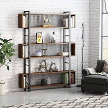 Load image into Gallery viewer, Try tribesigns 5 shelf bookshelf with metal wire vintage industrial bookcase display shelf storage organizer with metal frame for home office 47 2 l x 9 4 d x 71 h retro brown