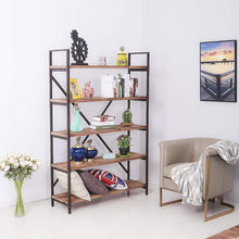 Load image into Gallery viewer, Latest care royal vintage 5 tier open back storage bookshelf industrial 69 5 inches h bookcase decor display shelf living room home office natural solid reclaimed wood sturdy rustic brown metal frame