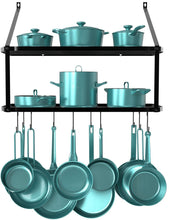 Load image into Gallery viewer, Purchase geekdigg 29 5 inch wall mounted pot rack storage shelf with 2 tier 10 hooks included kitchen pot racks hanging storage organizer black