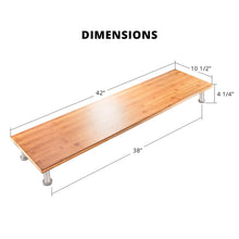 Load image into Gallery viewer, Shop for large dual monitor stand for computer screens solid bamboo riser supports the heaviest monitors printers laptops or tvs perfect shelf organizer for office desk accessories tv stands natural