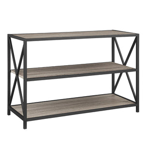 Products we furniture 40 x frame metal wood small media bookshelf short driftwood 3 tier display bookcase organizer 3 shelf entryway table