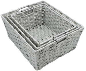 Top rated sorbus woven basket bin set storage for home decor nursery desk countertop closet cube organizer shelf stackable baskets includes built in carry handles set of 3 light gray
