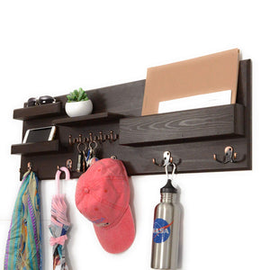 Heavy duty woodymood professional wall organizer shelf key hooks coat hooks mail pocket ledges w 37 l 3 7 h 12 dark brown