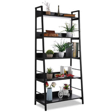 Load image into Gallery viewer, The best 5 shelf ladder bookcase industrial bookshelf wood and metal bookshelves plant flower stand rack book rack storage shelves for home decor