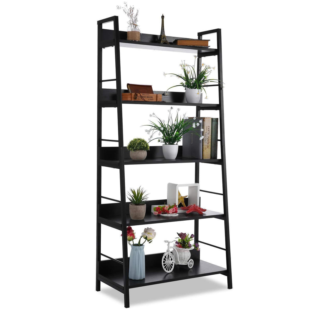 The best 5 shelf ladder bookcase industrial bookshelf wood and metal bookshelves plant flower stand rack book rack storage shelves for home decor