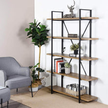 Load image into Gallery viewer, Storage framodo 5 shelf open vintage industrial bookshelf rustic wood and metal 5 tier bookcase for home office organizer and display shelves