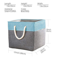 Load image into Gallery viewer, Related prandom large foldable cube storage baskets bins 13x13 inch 3 pack fabric linen collapsible storage bins cubes drawer with cotton handles organizer for shelf toy nursery closet bedroomgray blue
