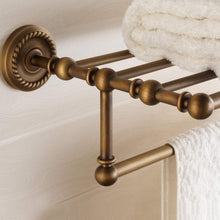 Load image into Gallery viewer, New marmolux acc morocc series 3420 ab 24 inch towel shelf with bar storage holder for bathroom antique brass brushed bronze