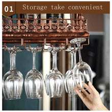 Load image into Gallery viewer, Organize with warm van industrial metal vintage bar wall mounted wine racks wine glass hanging rack under cabinet cup shelf restaurant cafe kitchen organization and storage shelveblack 47 2l