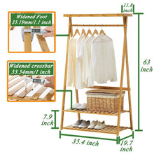 Load image into Gallery viewer, Exclusive copree bamboo garment coat clothes hanging heavy duty rack with top shelf and 2 tier shoe clothing storage organizer shelves
