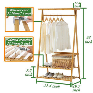 Exclusive copree bamboo garment coat clothes hanging heavy duty rack with top shelf and 2 tier shoe clothing storage organizer shelves