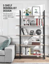 Load image into Gallery viewer, Buy now oraf bookshelf 5 tier 47lx13wx70h inches bookcase solid 130lbs load capacity industrial bookshelf sturdy bookshelves with steel frame assemble easily storage organizer home office shelf wood grain