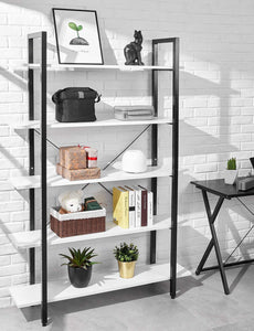 Budget friendly oraf bookshelf 5 tier 47lx13wx70h inches bookcase solid 130lbs load capacity industrial bookshelf sturdy bookshelves with steel frame assemble easily storage organizer home office shelf modern white