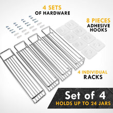 Load image into Gallery viewer, Save spice rack organizer for cabinet door mount or wall mounted set of 4 chrome tiered hanging shelf for spice jars storage in cupboard kitchen or pantry display bottles on shelves in cabinets
