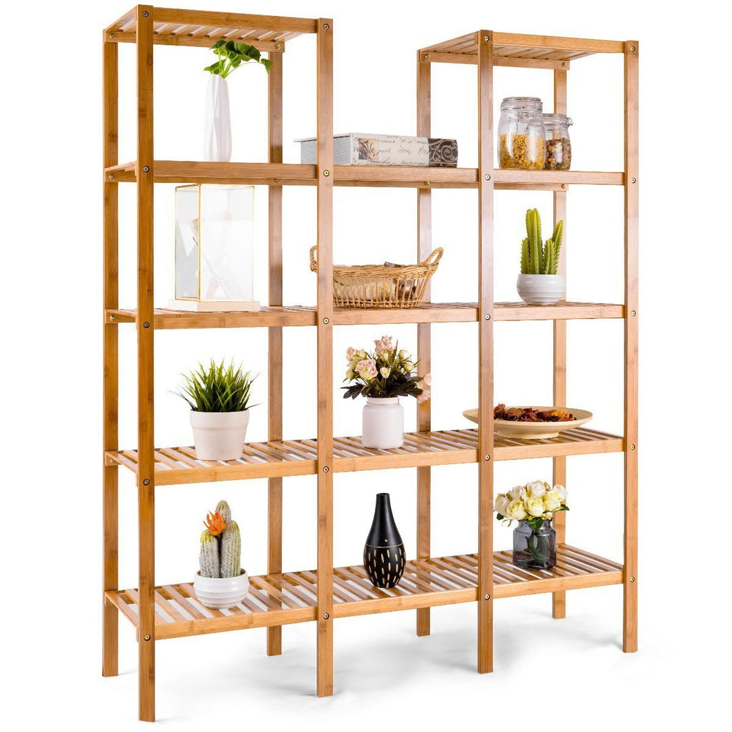 Featured costway bamboo utility shelf bathroom rack plant display stand 5 tier storage organizer rack cube w several cell closet storage cabinet 12 pots