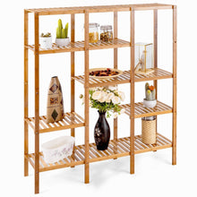 Load image into Gallery viewer, Heavy duty autentico 5 tiers design multifunctional bamboo shelf storage organizer plant rack display stand solid construction waterproof moistureproof perfect for bathroom balcony kitchen indoor outdoor use