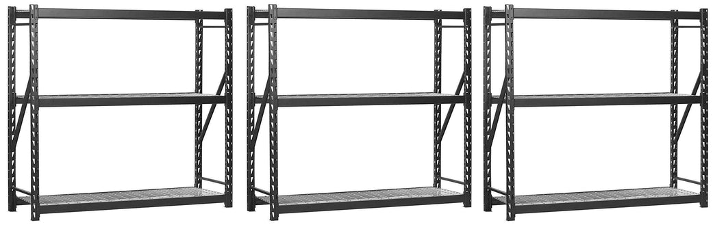 Get muscle rack erz772472wl3 black heavy duty steel welded storage rack 3 shelves 1 000 lb capacity per shelf 72 height x 77 width x 24 depth pack of 3