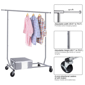 The best camabel clothing garment rack heavy duty capacity 300 lbs adjustable rolling commercial grade steel extendable hanger drying organizer chrome finish storage shelf with wheels load up to 300lbs