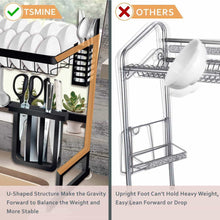 Load image into Gallery viewer, Save dish drying rack over the sink tsmine large dish drainers for kitchen counter stainless steel drain bowl dish rack kitchen supplies storage shelf utensils holder with 7 utility holder hooks
