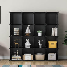 Load image into Gallery viewer, On amazon kousi portable storage shelf cube shelving bookcase bookshelf cubby organizing closet toy organizer cabinet black no door 16 cubes