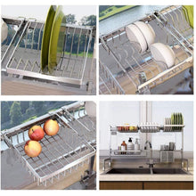 Load image into Gallery viewer, Exclusive cabina home dish drying rack over the sink stainless steel large dish rack stand drainer for kitchen supplies counter top storage shelf utensils holder silver for double sink