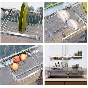 Exclusive cabina home dish drying rack over the sink stainless steel large dish rack stand drainer for kitchen supplies counter top storage shelf utensils holder silver for double sink