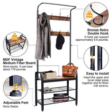 Load image into Gallery viewer, Related zncmrr entryway hall tree with shoe bench rustic coat rack industrial entryway furniture organizer with 8 double hooks and storage shelf for hallway bedroom living room easy assembly