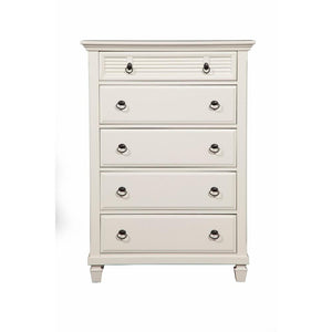 Pine Wood 5 Drawer Chest in White