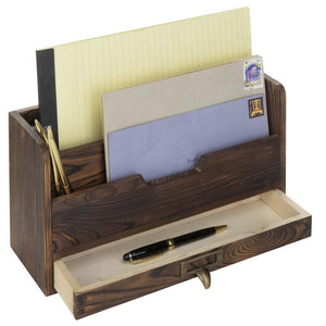 Coffee Brown Desk Mail Organizer w/ Storage Drawer