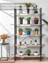 Load image into Gallery viewer, Best seller  oraf bookshelf 5 tier 47lx13wx70h inches bookcase solid 130lbs load capacity industrial bookshelf sturdy bookshelves with steel frame assemble easily storage organizer home office shelf wood grain