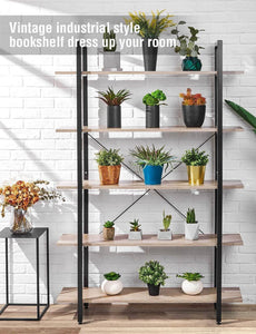 Best seller  oraf bookshelf 5 tier 47lx13wx70h inches bookcase solid 130lbs load capacity industrial bookshelf sturdy bookshelves with steel frame assemble easily storage organizer home office shelf wood grain