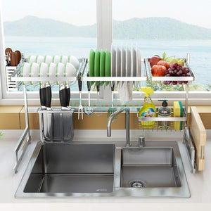 Order now dish drying rack over sink drainer shelf for kitchen supplies storage counter organizer utensils holder stainless steel display kitchen space save must have sink size 33 1 2 inch silver