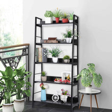 Load image into Gallery viewer, Amazon 5 shelf ladder bookcase industrial bookshelf wood and metal bookshelves plant flower stand rack book rack storage shelves for home decor