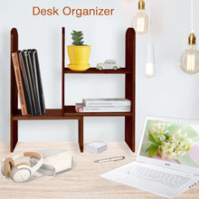 Load image into Gallery viewer, Results expandable natural bamboo desk organizer accessory adjustable desktop shelf rack multipurpose display for office kitchen books flowers and plants brown